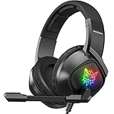 ONIKUMA Xbox One Headset Wired Stereo Gaming Headset for PS4/PC/Xbox One Controller/Laptop/iPad/Nintendo Switch, Noise Canceling Over-Ear Headphones with Microphone with Glaring LED Lights（Black）