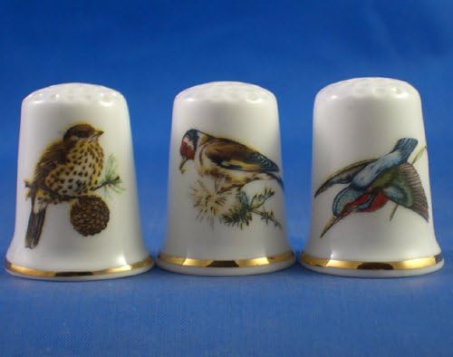 Porcelain China Collectable Thimbles Set of Three Assorted Birds
