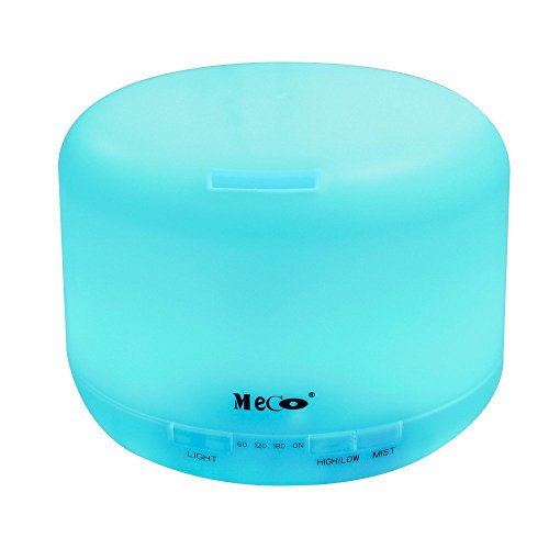 Essential Oil Diffuser MECO Arotherapy Diffuser Aroma Diffuser Ultrosonic Cool Mist Diffuser 500ml Humidifier with 7 Color LED Lights Waterless Auto Shut-off for Home Bedroom Office