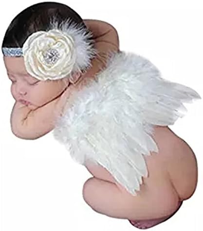 Baby Girl Angel Feather Wing Rhinestone Headband Set Costume Photo Prop Outfit (white1)