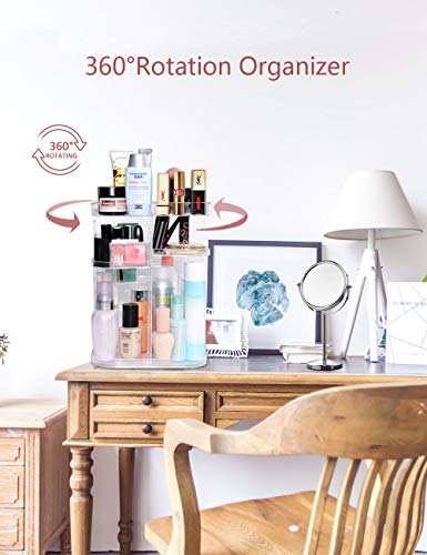 DreamGenius 360 Rotating Makeup Organizer, DIY Adjustable Makeup Carousel Spinning Holder Storage Rack, Large Capacity Make up Caddy Shelf Cosmetics Organizer Box, Best for Countertop, Square - Thumbnail 2