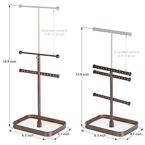 Keebofly Jewelry Stand Organizer Necklace Organizer Display with Adjustable Height for Necklaces Bracelet Earrings and Ring, Bronze Pack of 2 - Thumbnail 6