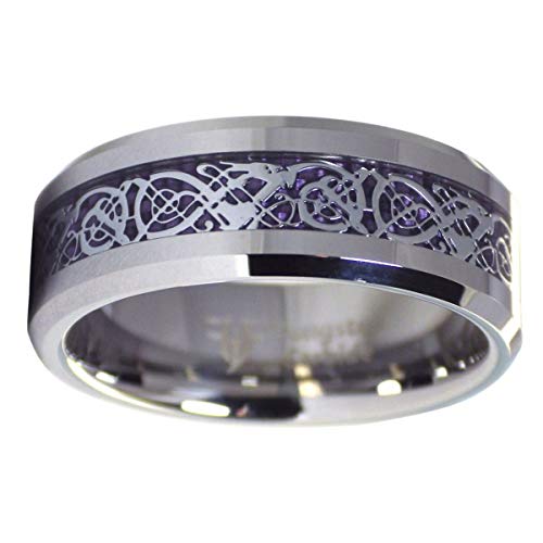 Fantasy Forge Jewelry Royal Purple Celtic Dragon Ring Womens Mens Tungsten Wedding Band 8mm Size 6-17