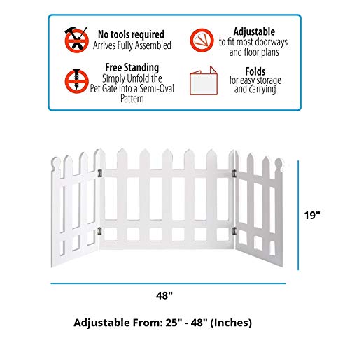 Zoogamo 3 Panel Wood Picket Fence Design Pet Gate - 19 Inches Tall and Expands Up to 48'' Wide Durable Lightweight Extra Wide Wooden Expandable & Folding Home/Indoor/Outdoor Dog Fence - Thumbnail 2