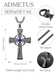 ADMETUS Black Celtic Cross Necklace Sterling Silver