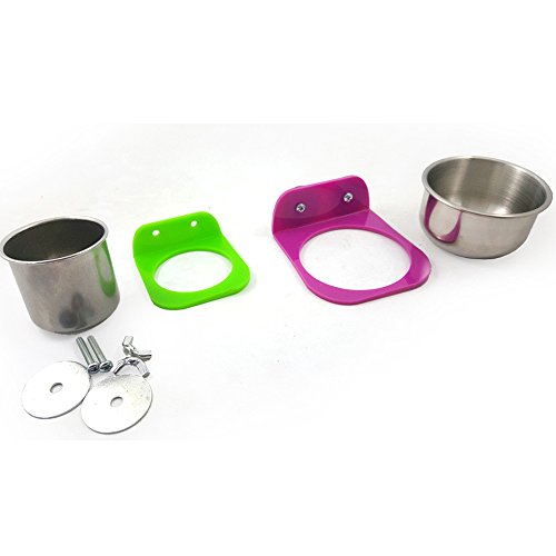 URIJK Pet Food & Water Bird Cup - Wall Mounted Stainless Steel Bird Coop Cups Seed Water Food Dish Feeder Bowl - for Parrot Macaw African Greys Budgies Parakeet Cockatiels Conure Lovebird Finch