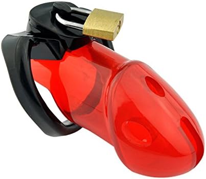 Men's Chasti-ty Cage cb6000 Lock Soft Plastic PU Co-ck Belt (Red)