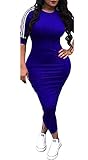 Chellysun Women Striped Half Sleeve Bodycon Dress Slim Fit Midi Dress Clubwear