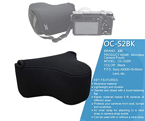 JJC Black Ultra Light Neoprene Camera Case for Sony a6600 a6500 a6400 a6300 a6100 a6000 a5100 +18-55mm/E 50mm F1.8 Lens, Pouch Bag for Fuji X-T30 X-T20 X-T10 +16-50mm, Canon PowerShot SX530 SX540 G3X