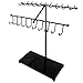 MyGift Black Metal Jewelry Organizer Stand, 30-Hook Necklace Bracelet Hanger Display Rack with Ring Tray