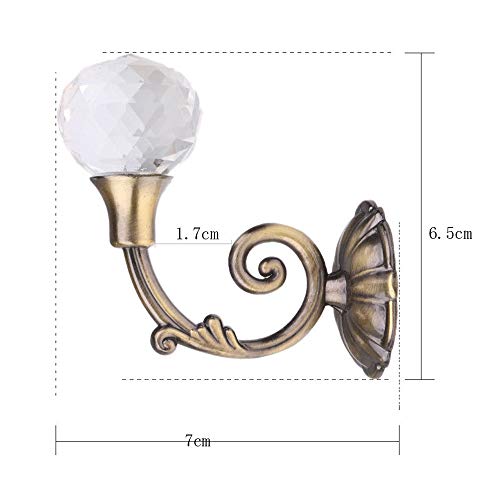Quaanti 2Pcs Glass Crystal Curtain Holder,Wall Mounted Metal Curtain Holdbacks,Window Tie Back Clips Wall Hook Tassel Holder Curtain Holdbacks Tassel Multi Use Wall Hook Coat Hanger (Khaki)