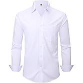 corfty Men Long Sleeve Dress Shirt - Regular Fit Stretch Free-Wrinkle Casual Button Down Shirt