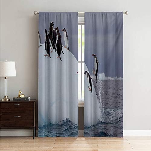 Mozenou Thermal Insulating Window Kitchen Curtain Underwater,Gentoo Penguin On Iceberg Freezing Wilderness Antarctic Landscape Print,White Blue Grey W108 x L108 Inch