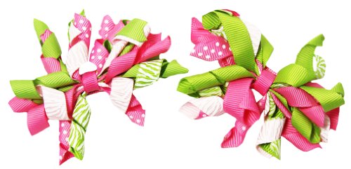 Set of 2 Passion Fruit Curly Ribbon Korker Hair Bow Clips - 2.5
