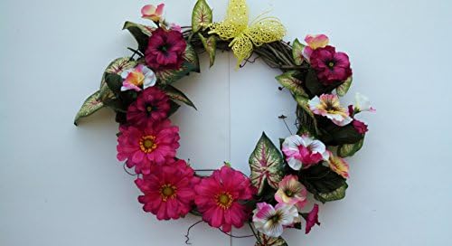 Pink Daisies, Pansies and Butterfly Front Door Grapevine Wreath