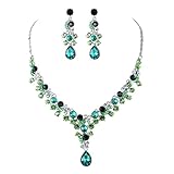 FAYBOX Glamorous Crystal Rhinestone Beading Necklace Earrings Wedding Jewelry Sets Emerald