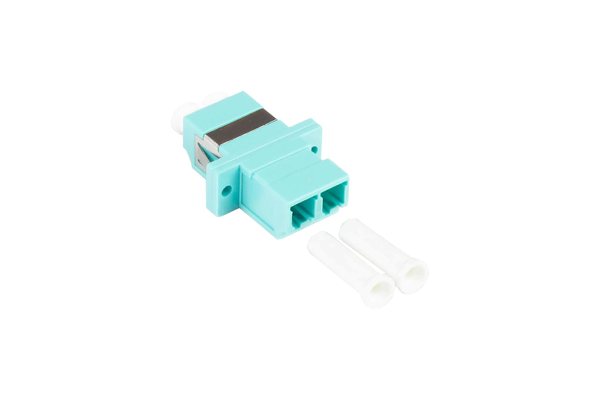 Good Connections LWL Duplex Coupling - LC (UPC) to LC (UPC) - for OM3 Cables - Multimode - Plastic Housing with Flange - Ceramic Sleeve - Aqua