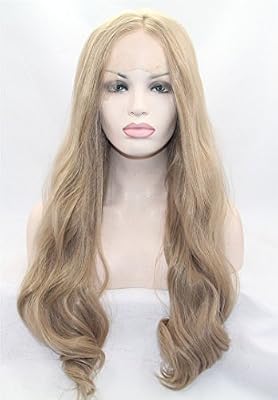 Haned Blonde White Mixed Color Loose Wave Wigs Resistant Fiber