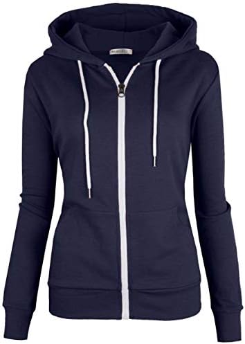 Women's Slim Fit Casual Full-Zip Hooded Lightweight Long Sleeve Sweatshirt