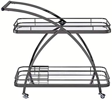 Diamondgift Bar Food Drinks Cart Trolley/w Wheels Steel Mirror Glass Serving Kitchen 2 Tier