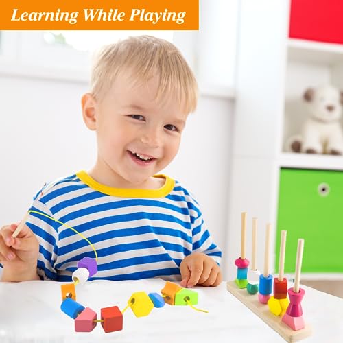Montessori Toys for 13 Year Old Toddlers, Stacking Blocks & Lacing