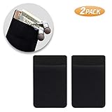 SHANSHUI RFID Blocking Phone Card Holder, 2 Pack Stretchy Ultra-Slim Sleeves Self Adhesive Back for Phone Wallet Credit Card Pocket Stick on Apple iPhone and Most Cell Phones(Black Black)
