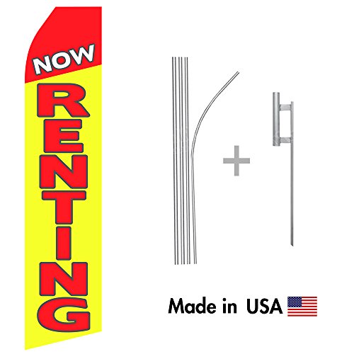 wall26 Now Renting Econo Flag | 16ft Aluminum Advertising Swooper Flag Kit with Hardware