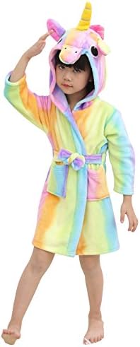 Kids Unicorn Hooded Bathrobes Flannel Robe Pajamas Unisex Animal Sleepwear Gift