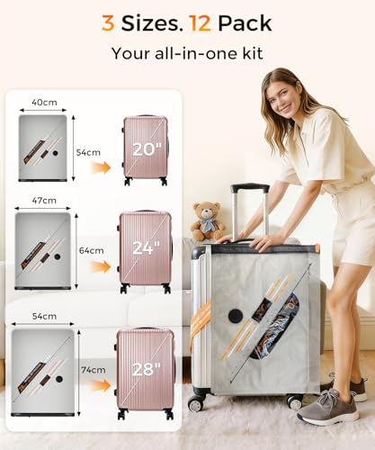 Vacuum Storage Bags for Travel with Rechargeable Cordless Pump, 12 Pack Fast Compression Packing Seal Bags for Clothes Bedding, Luggage, Backpack and Suitcase, Space Saver Storage Organizer, 4S/4M/4L