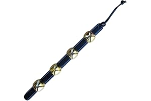 Rustic Red Door Co. Hanging Sleigh Bells for Door - 4 Brass Door Hanging Bell on Black Leather Strap - Multi - Purpose Christmas Sleigh Bells & Dog Training Bells