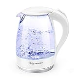 Aigostar Eve - Glass Electric Tea Kettle 1.7L 57OZ Cordless Electric Kettle for Boiling Water with Blue Led