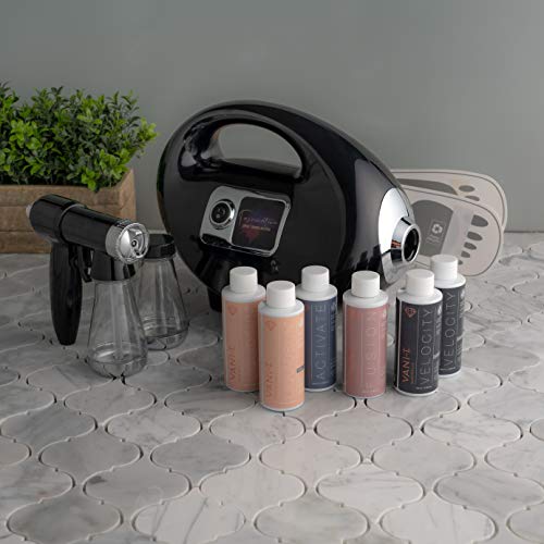 Fascination Spray Tan Machine System with Vani-T Luxury Airbrush Tanning Solution Sunless Pro Kit Bundle with Disposable Spa Feet and Black Pop Up Tent