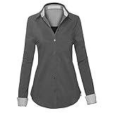 Women's Classic Collar Button Down Single Pocket Long Sleeve Fitted Shirt