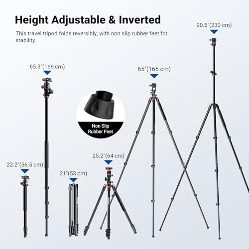 NEEWER Overhead Horizontal Camera Tripod Monopod with Ball Head & Flexible Center Column, 90 Inch Tall Metal DSLR Video Travel Stand, Arca Type QR Plate & Inverted Legs, Max Load 13.2 lbs, TP63