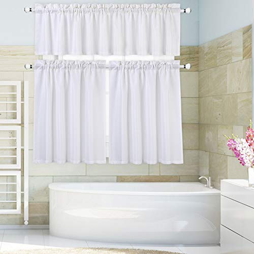 Haperlare White Tier Curtains, Waffle Woven Textured Kitchen Curtains Cafe Curtains, Waterproof Rod Pocket Half Window Treatment Curtains for Bathroom, 30" x 24", White, Set of 2 - Thumbnail 7