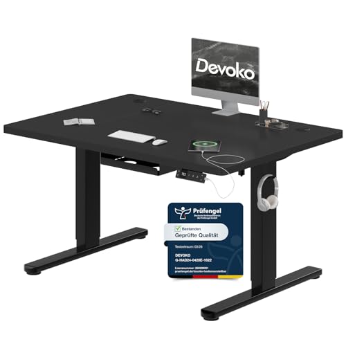 Devoko Höhenverstellbarer Schreibtisch 120x80cm mit Typ-C Ladeanschluss, Schreibtisch Höhenverstellbar Elektrisch, Mobiler Elektrisch Computertisch mi