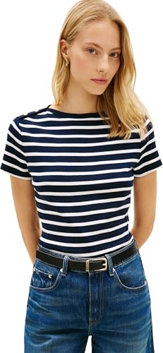 Tommy Hilfiger T-Shirt Slim SS avec Boutons dorés pour Femme WW0WW49250, Noir, S