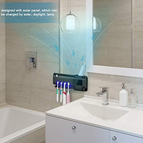 TANGXIA UV Toothbrush Sterilizer Holder, Solar Powered Rechargeable Toothbrush Sanitizer, Wall Mounted Toothbrush Organizer with Timing Function for Washroom Bathroom -10 Seconds Disinfection - Thumbnail 3