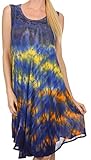 Sakkas 15803 - Nora Sleeveless Embroidered Short Tie Dye Caftan Dress/Cover up - Blue - OS
