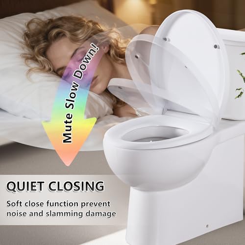 Angel Shield Soft Close Toilet Seat – Oval White, Quick Release & Easy Clean, Adjustable Top Fix Hinges, Durable Plastic, Fits Standard O-Shape Toilets (White - Plastic)