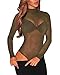 J&Design Women Green Sheer Mesh Long Sleeve Mok Neck Jumpsuit BodysuitsX-LargeGreen