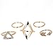 WEHOPS® High Fashion Metal Rings Set 5pcs Punk Rock Style Fashion Jewelry Accessories for Women/Girls Stack Rings Leaf V Rhinestone Joint Rings Knuckle Nail Ring Set W1 Gold