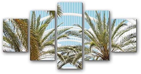 GLITZFAS PRINTS 5 Panel Wall Art Painting - Palms Branches roof Architecture - Canvas Stretched with Wooden Frame for Home Decor (8"x12"x2+8"x16"x2+8"x20"x1)