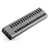 USB 3.0 Hub Super Speed Splitter,16 Ports USB Data Hub with Power Adapter,Individual On/Off Switches and Lights for Laptop, PC, Computer, Mobile HDD, Flash Dr Each Port can Charge (16 Ports Grey)