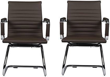 MID-BACK LEATHER GUEST OFFICE CHAIR MZN8107 - Brown (Sets of 2)