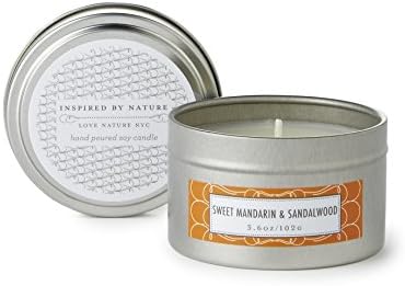 Natural Soy Candle, Mandarin and Sandalwood Scented, Travel Tin, Clean Burning Non-Toxic, Fragrance Notes of Sweet Citrus Mandarin, Sandalwood and Orange Blossom, 25-30 Hours, by Love Nature NYC