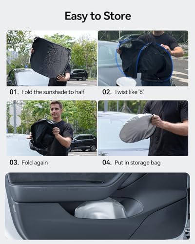 LANTU Windscreen Screen for Tesla Model 3/Y Folding Sun Shade with Storage Bag Blocks UV Rays Umbrella Model 3/Y 2018-2026 Highland Juniper Accessories