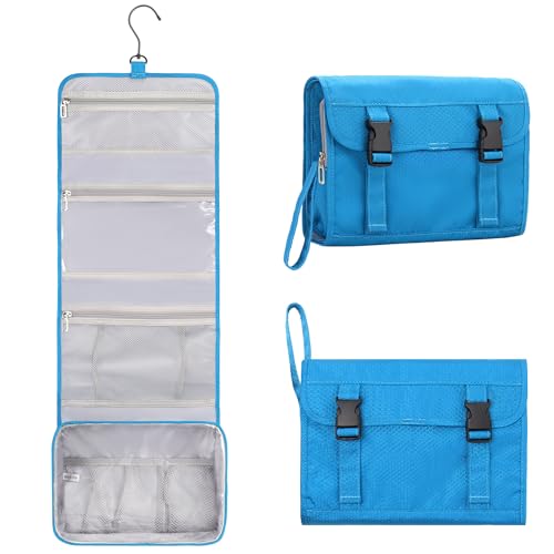 Relavel Grande Trousse de Toilette de Voyage à Suspendre pour Homme et Femme, avec Compartiments, Rangement imperméable pour Accessoires, shampooing, Grands récipients et Articles de Toilette (Bleu)