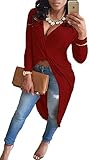Women Sexy Deep V Neck Long Sleeve Loose Hi-low Crop Top Stretch Party Dresses