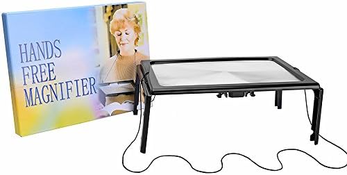 WitHome Hands-free Full Page Magnifier Portable Reading With LED Lights 3X Magnification-Has Flip Out Legs Stand Over Document-Comes With Neck Cord-Lightweigh Compact (not include battery)